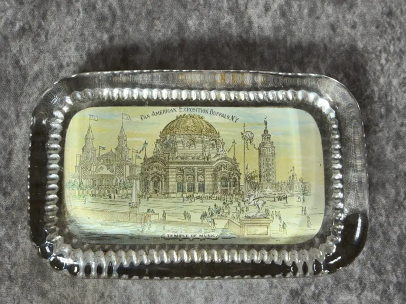 Empire Art Co. 1901 Pan-American Exposition Temple of Music Glass Souvenir Tray from auction in Lancaster, Ohio — image 17