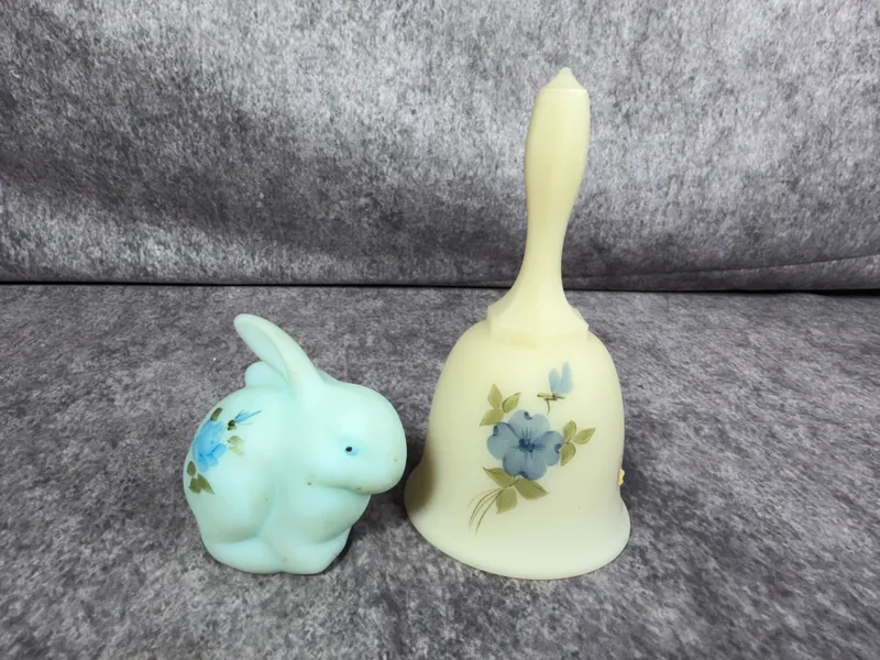 Two Fenton Art Glass Hand Painted Satin Glass Items Bell and Rabbit Figurine from auction in Lancaster, Ohio — image 18