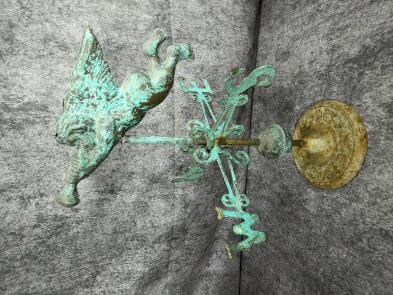 Americana Style Verdigris Copper Angel Gabriel Tabletop Weather Vane from auction in Lancaster, Ohio — image 21