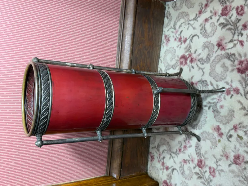 Antique Red Painted Metal and Silver Tone Metal Umbrella Stand from auction in Lancaster, Ohio — image 26