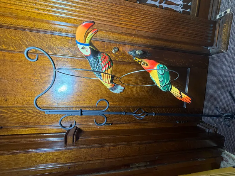 A Pair of Large Hand Painted Mexican Folk Art Birds on Wrought Iron Floor Stand from auction in Lancaster, Ohio — image 30