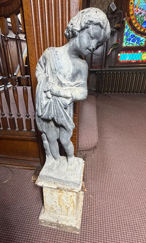 Antique Neoclassical Pot Metal Putto Garden Sculpture on Cast Iron Base from auction in Lancaster, Ohio — image 32