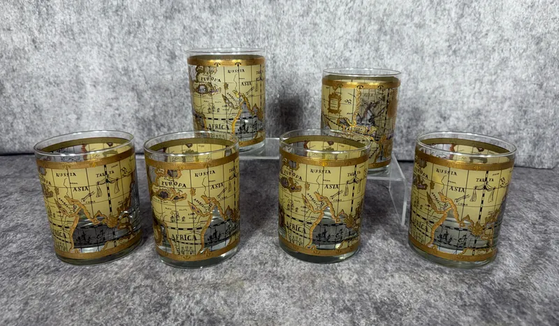 Set of 6 Cera Old World Map 22 Karat Gold Gilt Rocks Glasses from auction in Lancaster, Ohio — image 39
