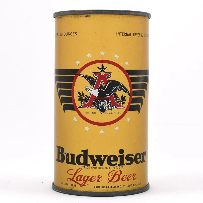 Budweiser Lager Beer Instructional Flat Top 4 PERCENT LID 43-35 OI 142 from auction in Brimfield, Massachusetts — image 27
