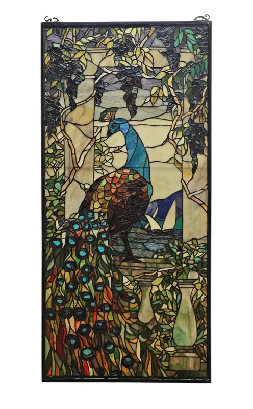 Tiffany Style Stained Glass Window Peacock & Wisteria from auction in Okemos, Michigan — image 8