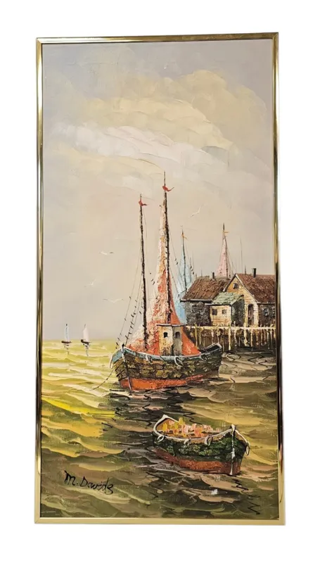 M. Davids Nautical Harbor Oil Painting from auction in Okemos, Michigan — image 33