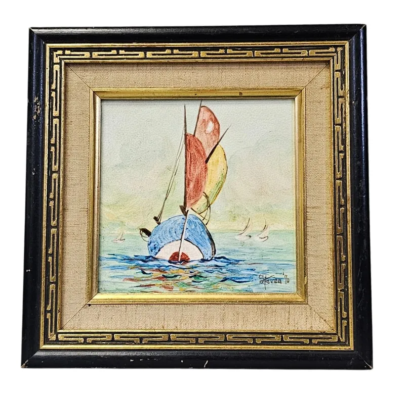 Steven '70 Signed Framed Sailboat Tile from auction in Okemos, Michigan — image 35