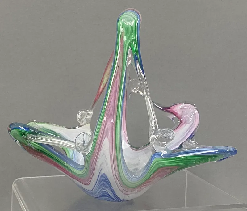 Murano Glass Multi-Color Ribbon Basket from auction in Okemos, Michigan — image 21