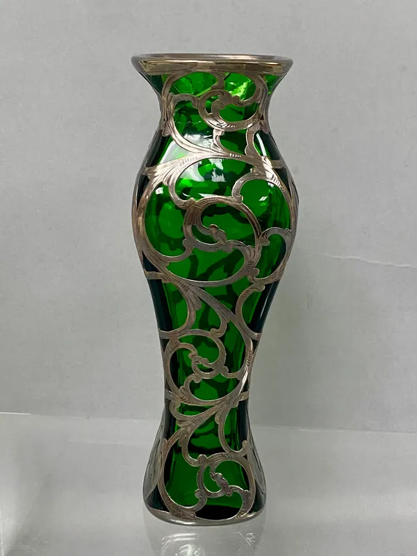 Alvin Sterling Overlay Emerald Green Glass Vase from auction in Okemos, Michigan — image 28