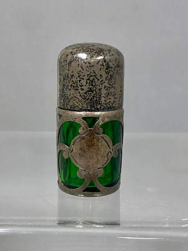 Sterling Silver Overlay Green Glass Scent Bottle from auction in Okemos, Michigan — image 29