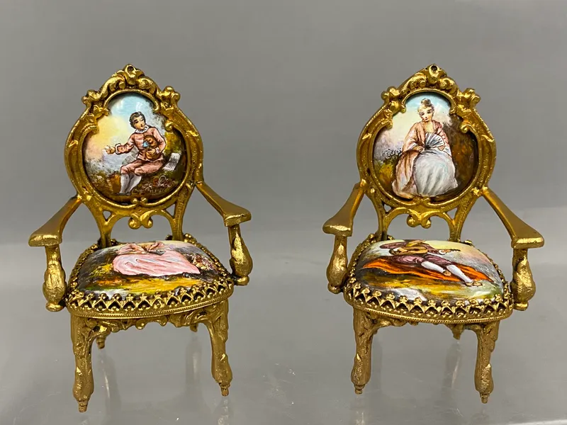 Gilt Metal & Enamel Miniature Rococo Armchairs from auction in Okemos, Michigan — image 42
