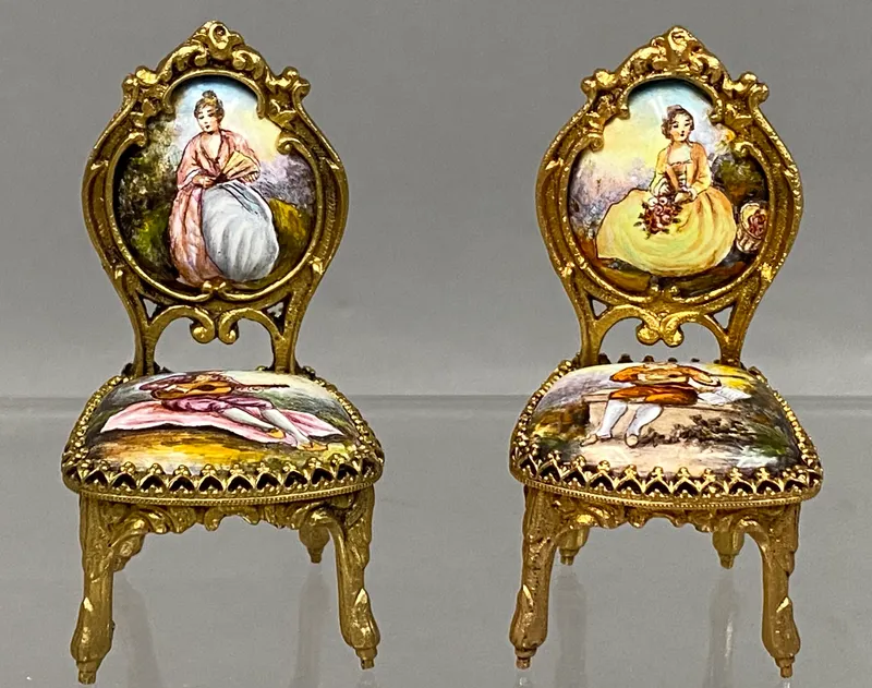 Enamel & Gilt Metal Miniature Galante Salon Chairs from auction in Okemos, Michigan — image 43
