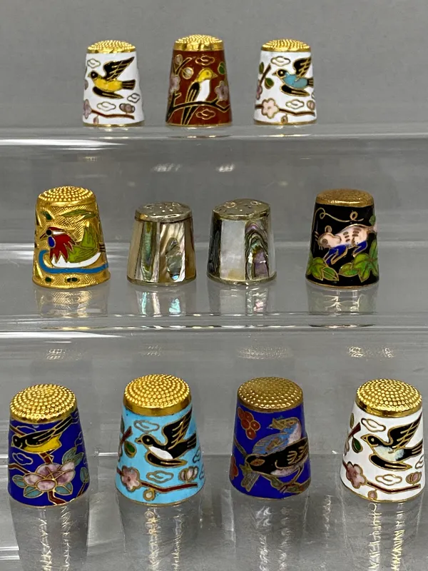 Collection of Cloisonne Enamel & Shell Inlaid Thimbles from auction in Okemos, Michigan — image 45