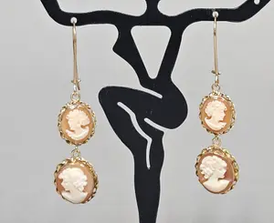M+M Scognamiglio 14K Gold Cameo Earrings 3.4 Grams