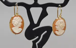 Italian 18K Yellow Gold Cameo Earrings 2.7 Grams